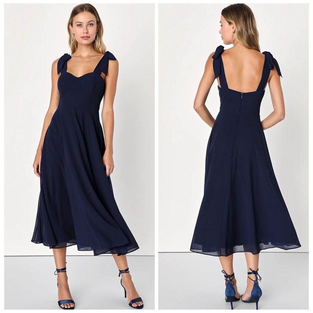 Lulu's Navy Tie-Shoulder Midi Dress